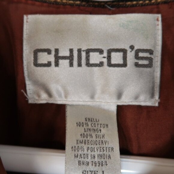 Chico’s Brown Denim Jean Jacket Anniversary Collection Silk Lined Women's Medium - Picture 12 of 13